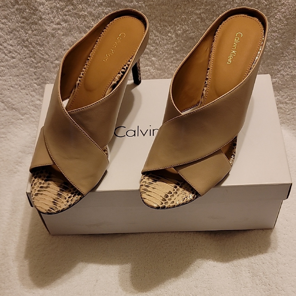 Calvin Klein Beige and Snakeskin Heels